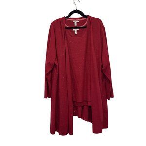 NWOT Isaac Mizrahi Live Red Sparkle Cardigan Tank Set 5X Plus Acrylic/Nylon Blen